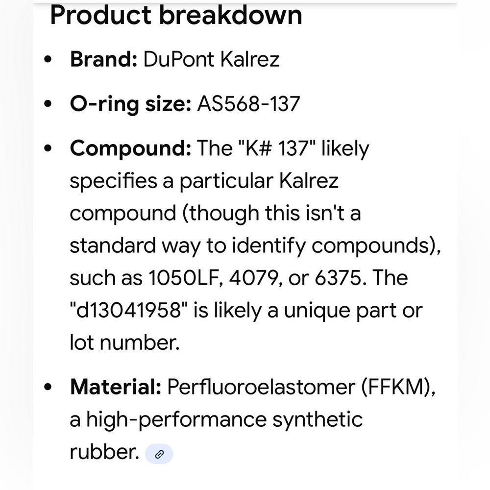 DuPont Kalrez Spectrum AS568 O-Ring K#137 Compound:6375 NWT - Picture 5 of 6